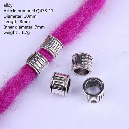 5 Pcs Antique Silver Hair Braid Dread Dreadlock Beads Cuffs Tuber Approx 8mm Inner Hole for Hair Styling Accessories Tool