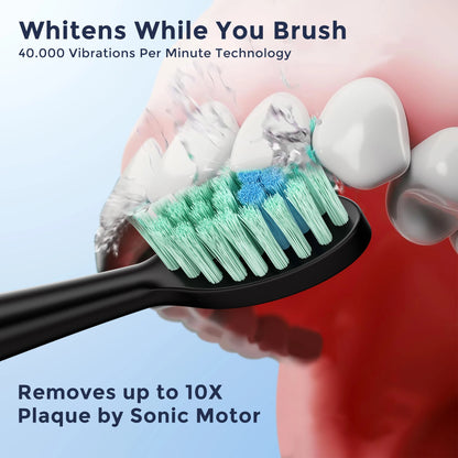 Sejoy Electric Toothbrush for Adults Rechargeable DY-156 Sonic Tooth Brushes 5 Modes IPX7 Waterproof with 8 Replacement Heads