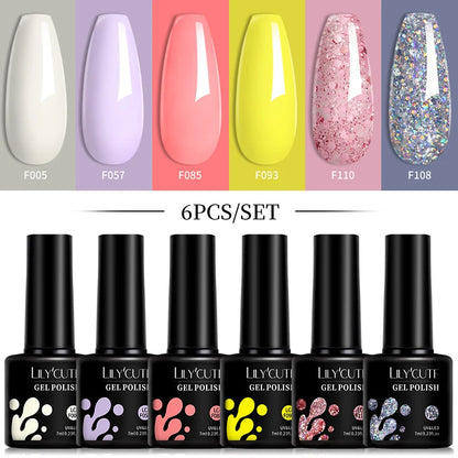 LILYCUTE 6-teiliges Set 7 ml Gel-Nagellack zum Selbermachen, leuchtend pink, semi-permanent, UV-/LED-beständig, Nageldesign-Set