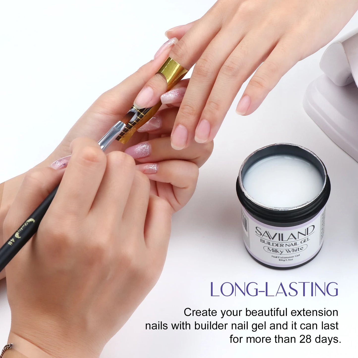 Saviland 100g Builder Nail Gel White Nude Pink Nail Extension Gel Multifunctional Nails Art Gel Polish Soak Off UV for Salon DIY