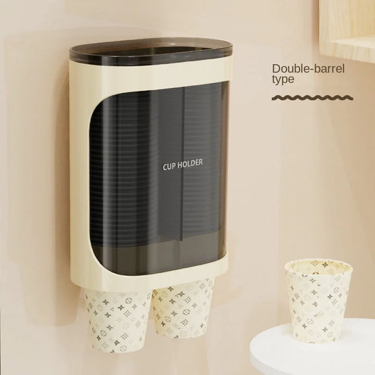 Cream Disposable Cup Holders Household Wall-Mounted Automatically Drop Punch-Free Paper Cups Dust-Proof Drinking Fountain Racks
