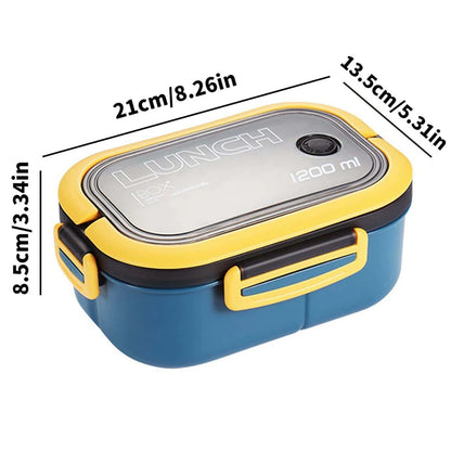 1200ML 2 Layer Bento Lunch Box With Spoon Fork, Kid High Capacity Microwae Food Containers Portable Leakproof Office Camping