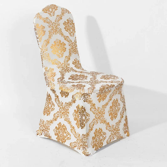 Dining Chair Covers Bronzing Gold Silver Flower Print Removable Washable Spandex Stretch Decorative Chair Slipcovers Wedding