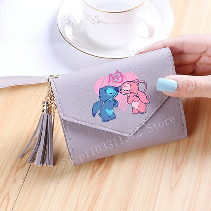 Disney Stitch Women Wallets PU Leather Female Purse Multi-Cards Holder Fashion Cartoon Stich Hasp Gifts Coin Anime Short Wallet