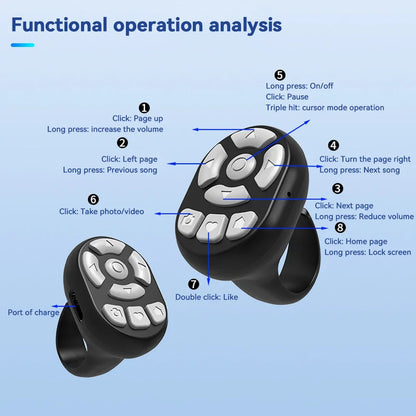 Multi-function Bluetooth Ring Remote Control Portable Fingertip Selfie Video Controller Automatic Page Turner Browsing For Phone