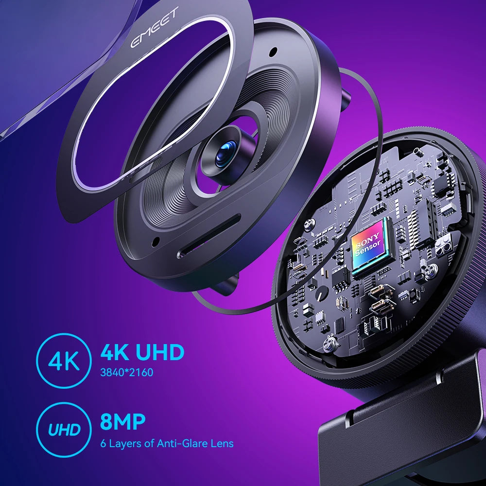 Webcam 4K HD USB Web Camera 1080P 60FPS Fast Autofocus Streaming Camera EMEET S600 With Mics for Video Calling/Zoom/Skype/Teams