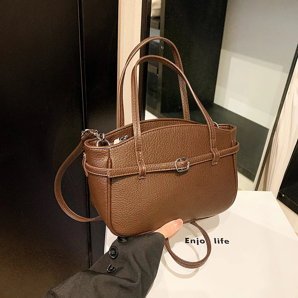 Brand Women's Bag Luxury Designer Handbag PU Buckle Design Top Handle Bag Large Capacity Stylish Satchel Solid Shoulder Bag 2025