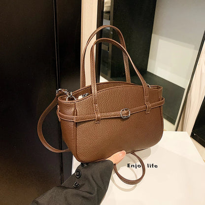 Brand Women's Bag Luxury Designer Handbag PU Buckle Design Top Handle Bag Large Capacity Stylish Satchel Solid Shoulder Bag 2025