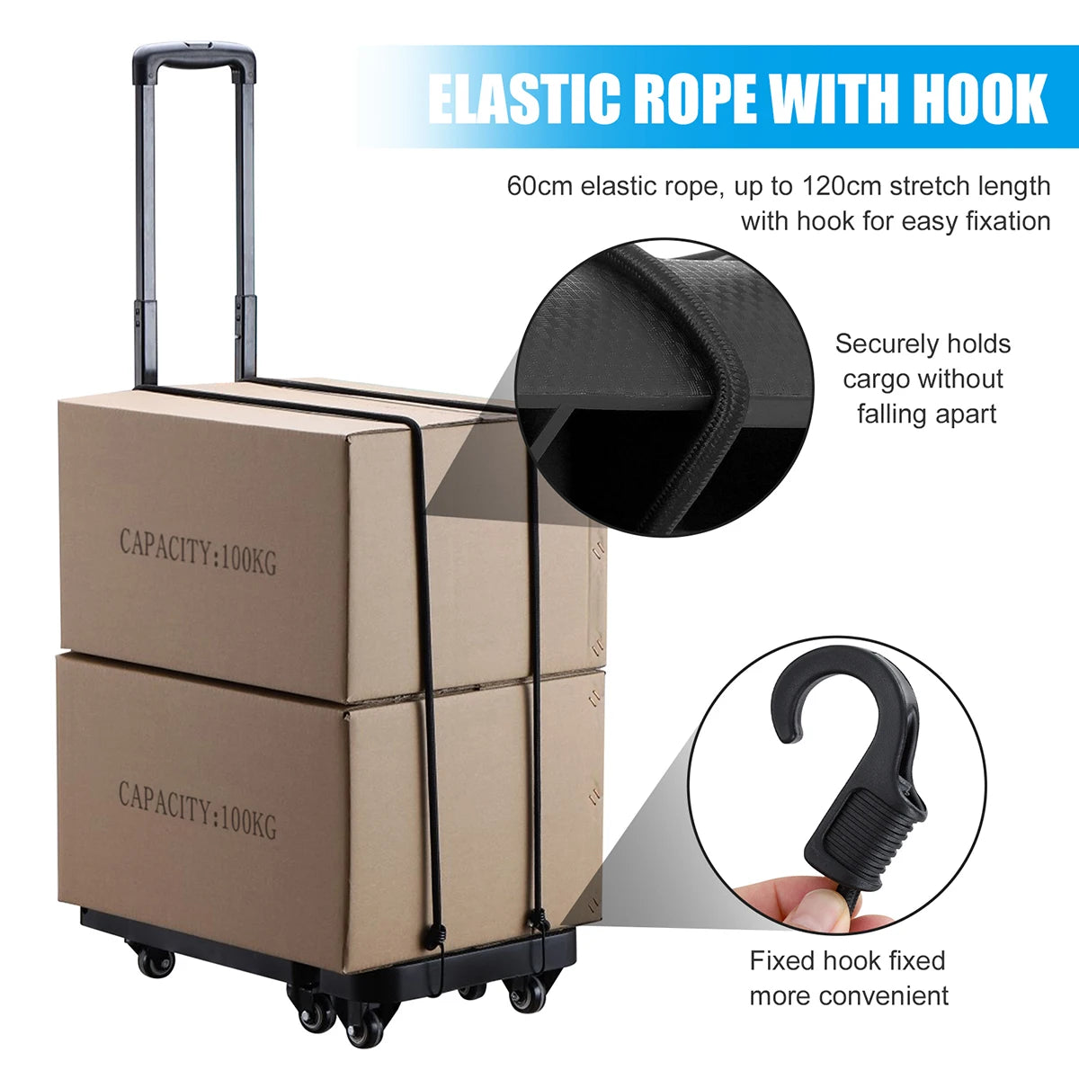 Folding Hand Truck 6 Wheel 200KG Capacity Heavy Duty Trolley Portable Telescopic Handle Cart Luggage Travel Moving Shopping Cart