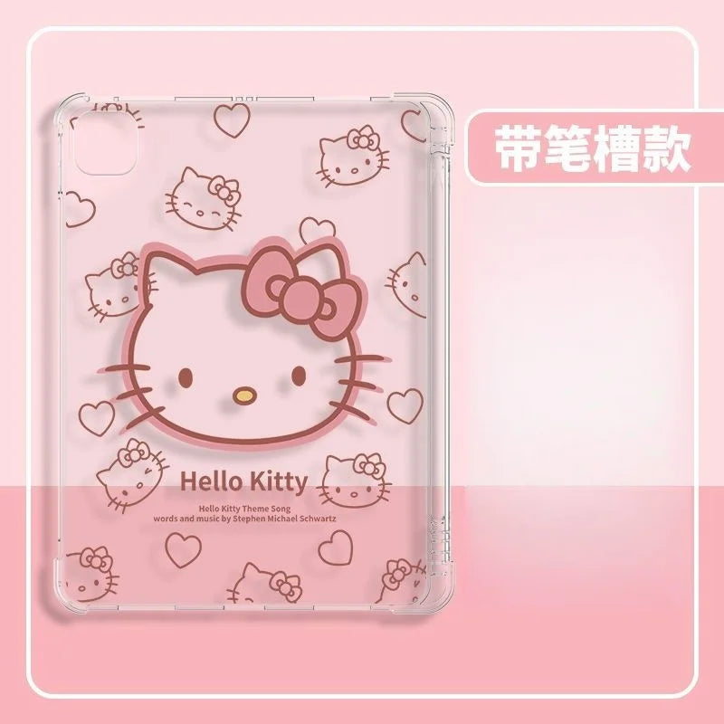 Kawaii Hello Kitty IPad Transparent Protective Case Anime Anti Fall Airbag for Ipadpro2022/2024 Air4/5/6/7 Mini6/7 Ipad8/9/10
