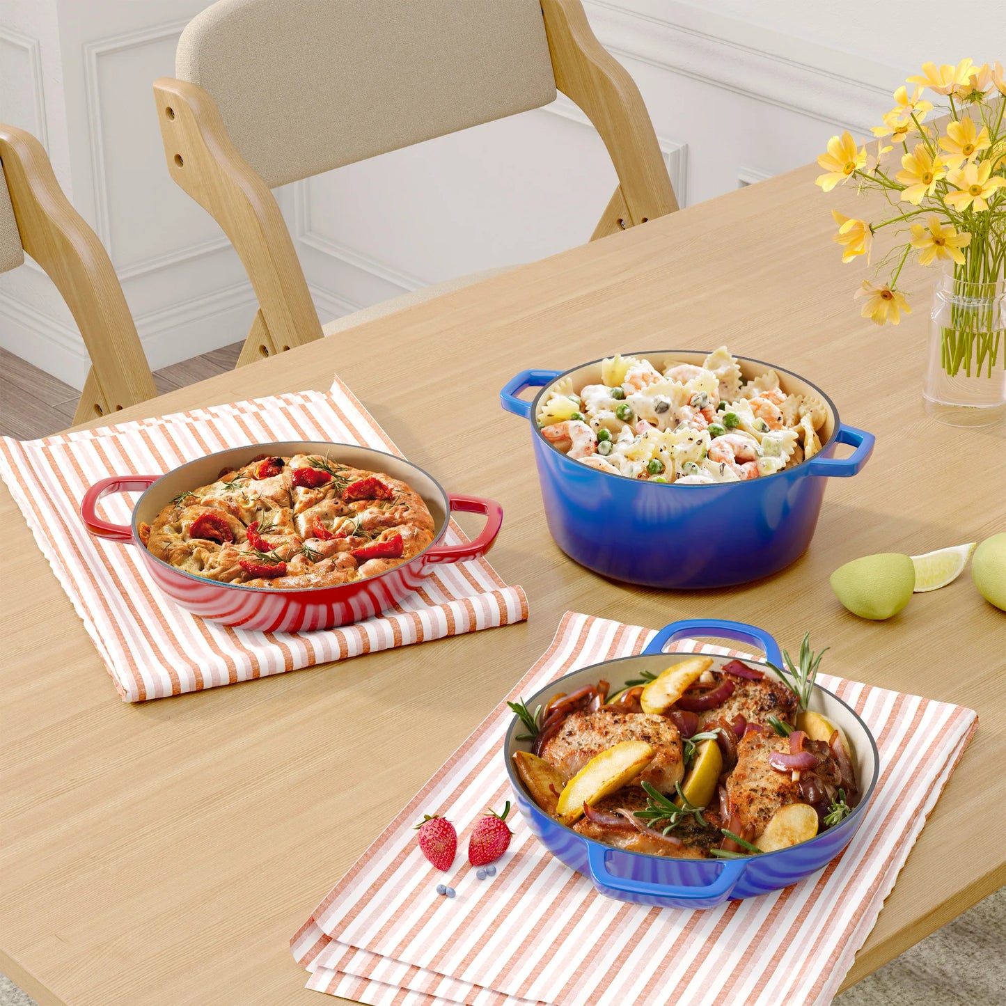 3 QT Enamel Light Cast Iron Dutch Oven, Double Handle Dutch Pot Cooking, Stew, Heavy Duty And Non-Stick, Oven Safety Up To 500°F