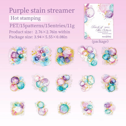 15 Pcs Creative Watercolor smudging hot stamping Stickers hand tent DIY Stick Labels Scrapbooking Material Junk Journal Supplies