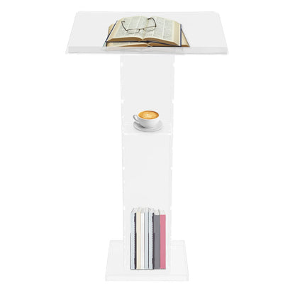 Acrylic Podium Floor Standing Clear Lecterns W/ Storage Shelf School Stand Desk Church Pulpit Office Lecture Table 43in H