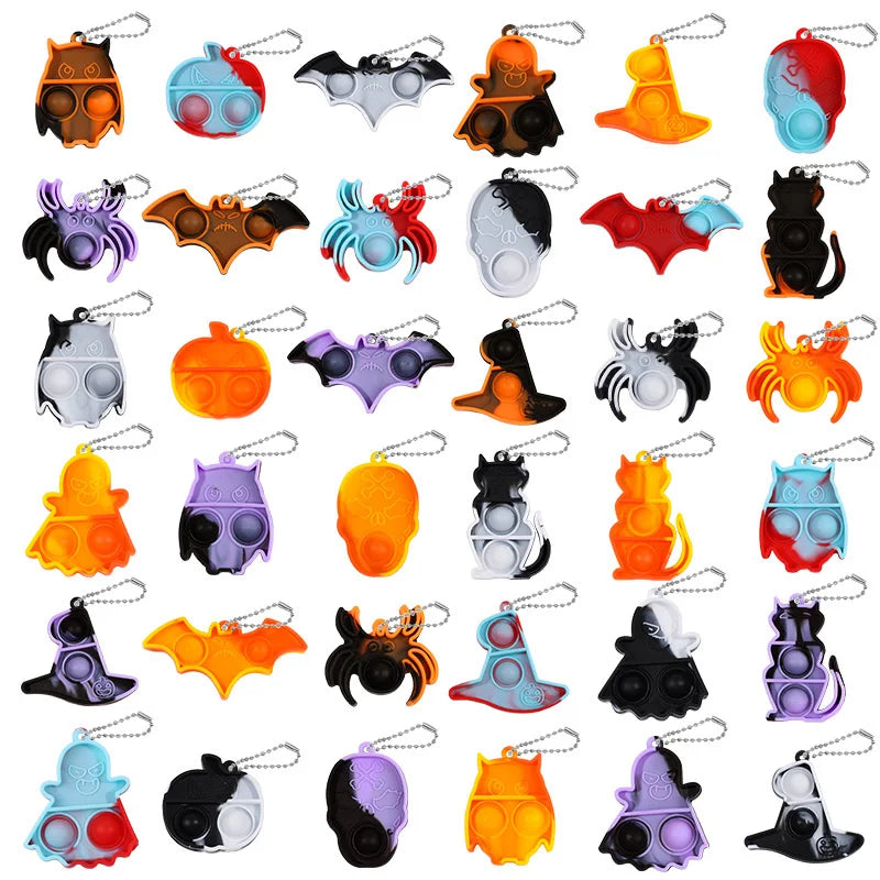 Halloween Fidget Toys Keychain - Mini Pop Pumpkin Spider Party Favors for Kids & Adults (10/20/30 Pack)