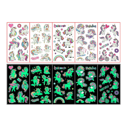 5 Sheets Luminous Tattoo Stickers Colorful Animal Mermaid Dinosaur Temporary Tattoos for Hand  Body Fake Tattoo Waterproof