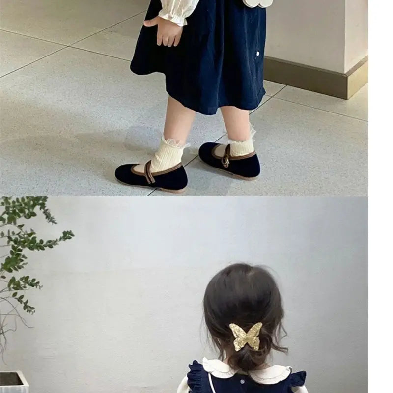 Girls Embroidered Corduroy Dress Set - Premium 2-Piece Doll Collar Shirt & Strap Skirt Outfit