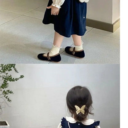 Girls Embroidered Corduroy Dress Set - Premium 2-Piece Doll Collar Shirt & Strap Skirt Outfit