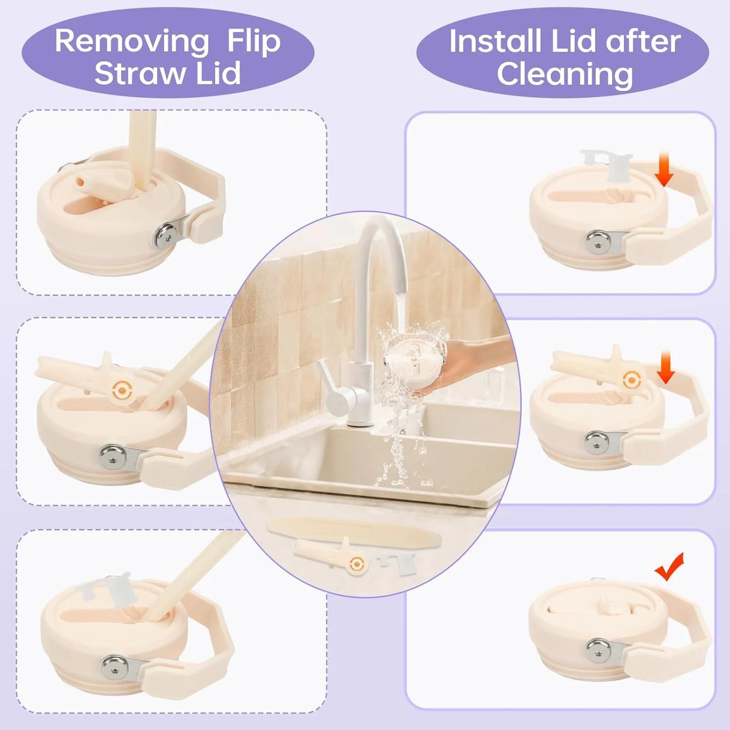 Flip Straw Lid For 40oz Stanley Tumbler Leakproof Portable Handle Lid Exact Color Detachable Flip Straw With Brush&Removal Tool