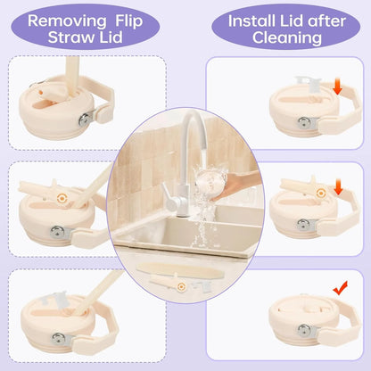 Flip Straw Lid For 40oz Stanley Tumbler Leakproof Portable Handle Lid Exact Color Detachable Flip Straw With Brush&Removal Tool