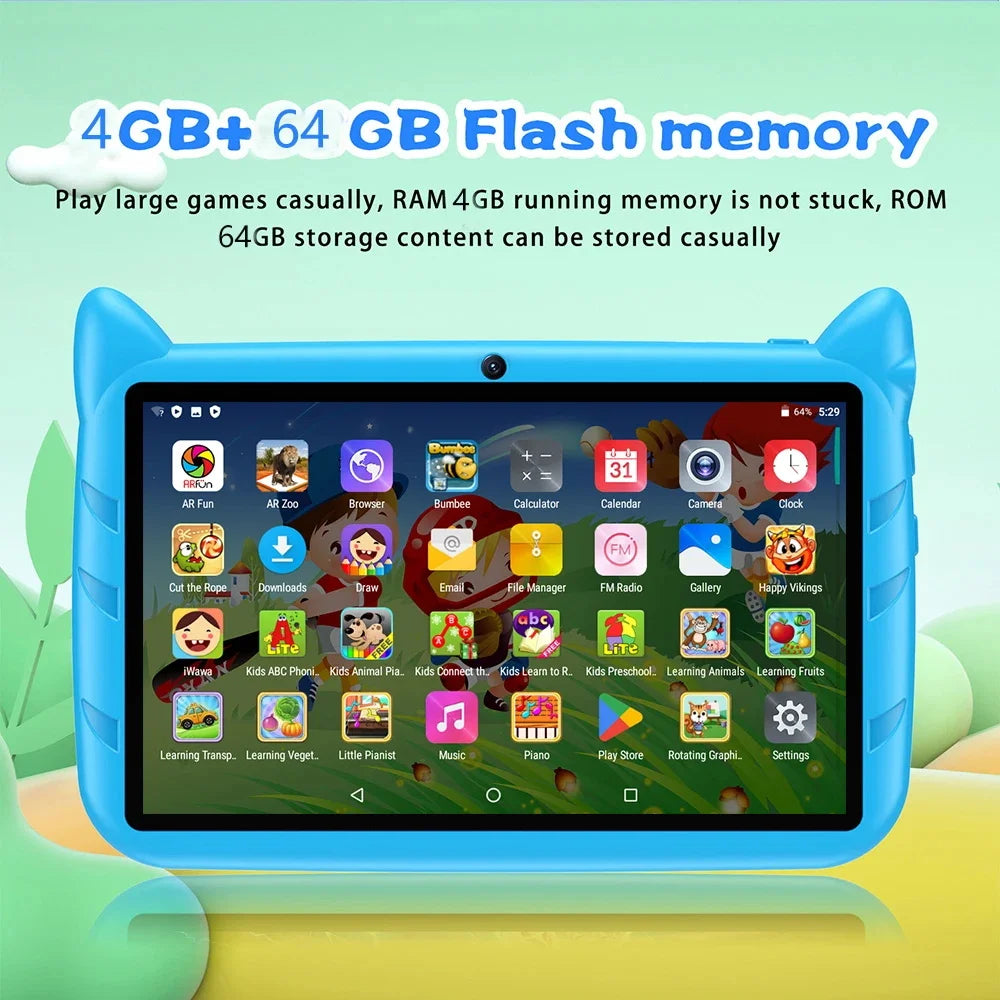 2024 New 7-inch WIFI Children's Tablet Four Core 4GB RAM 64GB ROM Game Education Children's Gift Android 9.0