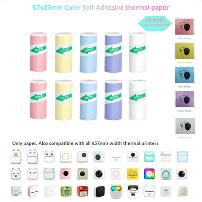 Color Label Sticker Mini Printer Thermal Paper 57mm 10ft Self-adhesive Thermal Printing Paper For Inkless Printing Photo Picture