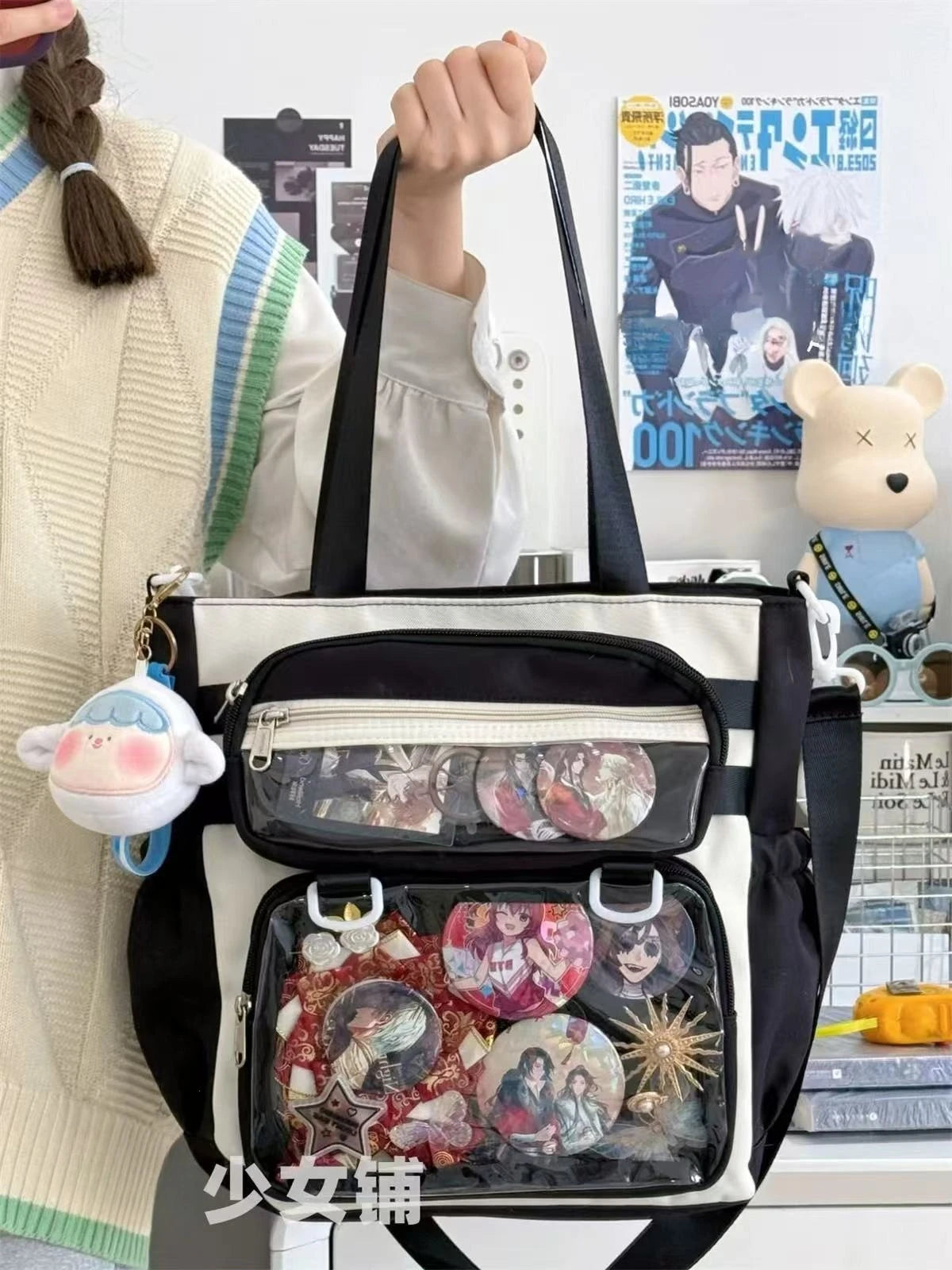 Japanese Transparent Ita Bag Handbag Women Anime Portable Large Capacity Girls Shoulder Tote Bag Nylon Crossbody Bags ItaBag
