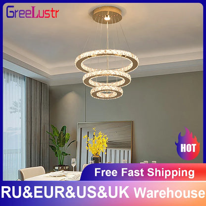 Crystal Pendant Light Living Room Remote Control Gold Chrome Lustre Ceiling Chandeilers Lamp for Bedroom Home Decoration Luminai