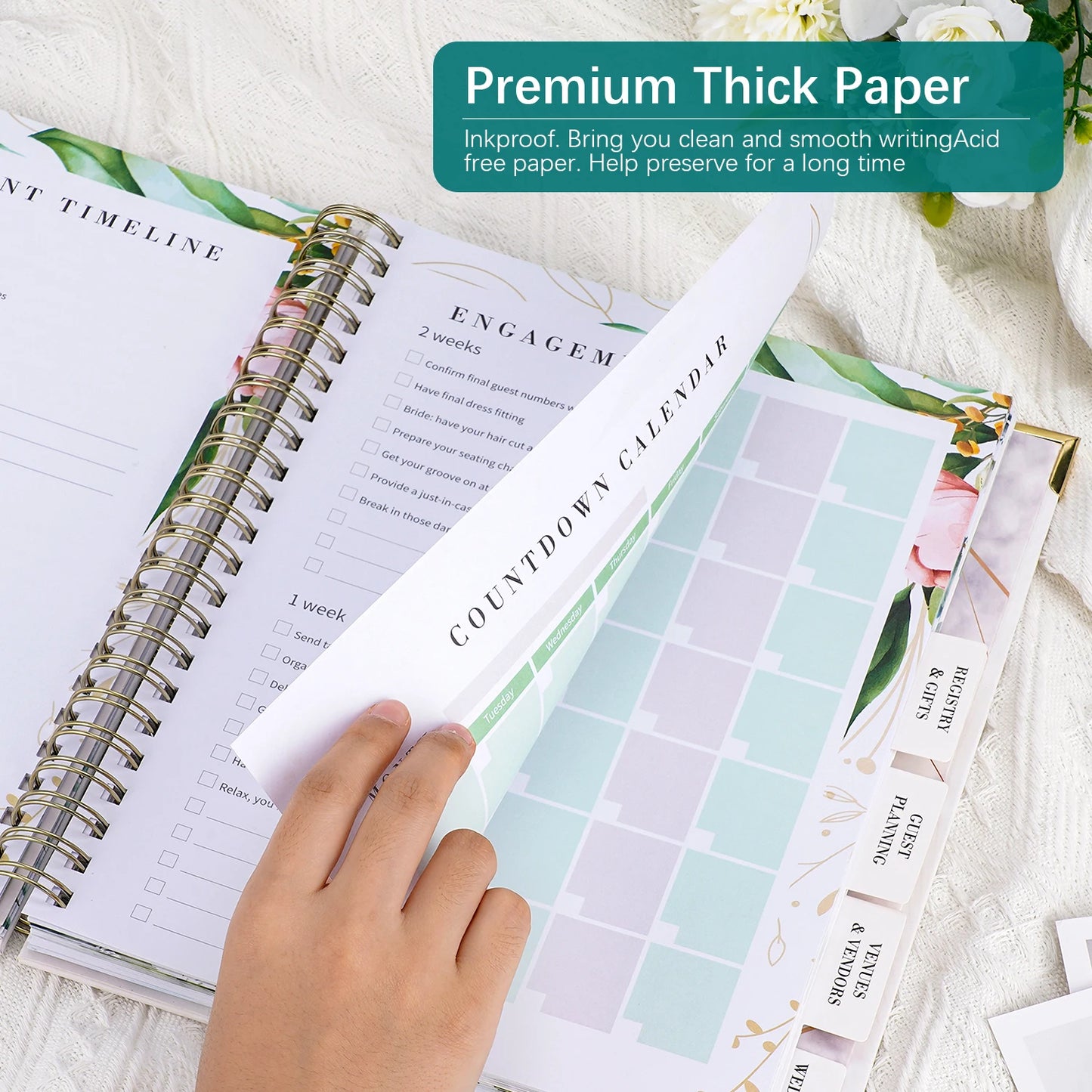 Bride's Wedding Planner&Organizer Wedding Planner Gold Foil Hardcover with Metal Corner+Countdown Calendar Engagement Diary Gift