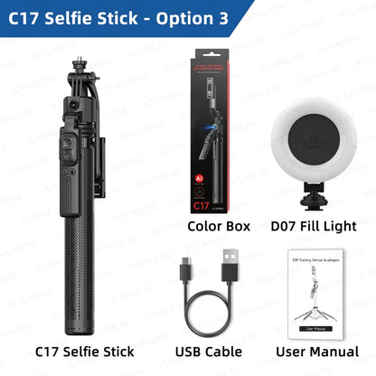 C17 Selfie Stick Tripod for Phone AI 360 Rotation Face Tracking Gimbal Stand Smartphone Camera Monopod Holder 1630mm Quadruped