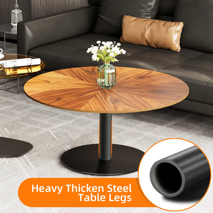 Modern Coffee Table Set, Round Nesting Table, Beech Wood, Sintered Stone and Glass, Set of 2 for Living Room Offoce