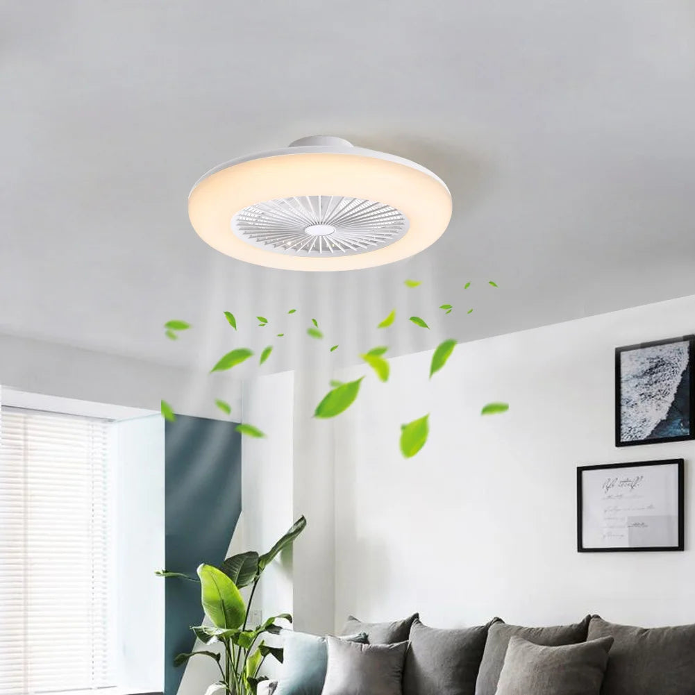 KOMORE Round Acrylic LED Ceiling Light Fan with Remote Control 3 Colour Temperature Memory Functions for Office, Living Room