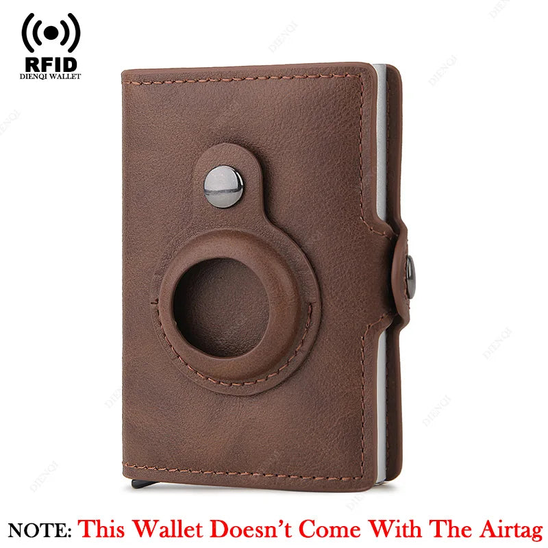 Men Wallet for Apple Airtag RFID Blocking Card Holder  Air Tag Wallet Business Pop Up Slide Cardholder Case with Zip Coin Purse