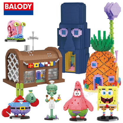 Spongebob Cartoon Krusty Krab Restaurant Building Blocks Creative Canteen Scenes Model Bricks Desktop Ornaments Toy For Kid Gift