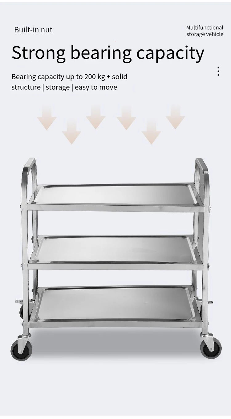 Stainless Steel Cart with Thickened Three Layers- Kitchen Utility Cart for Serving  Collecting Dishes Multi-functional Trolley