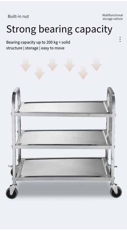 Stainless Steel Cart with Thickened Three Layers- Kitchen Utility Cart for Serving  Collecting Dishes Multi-functional Trolley