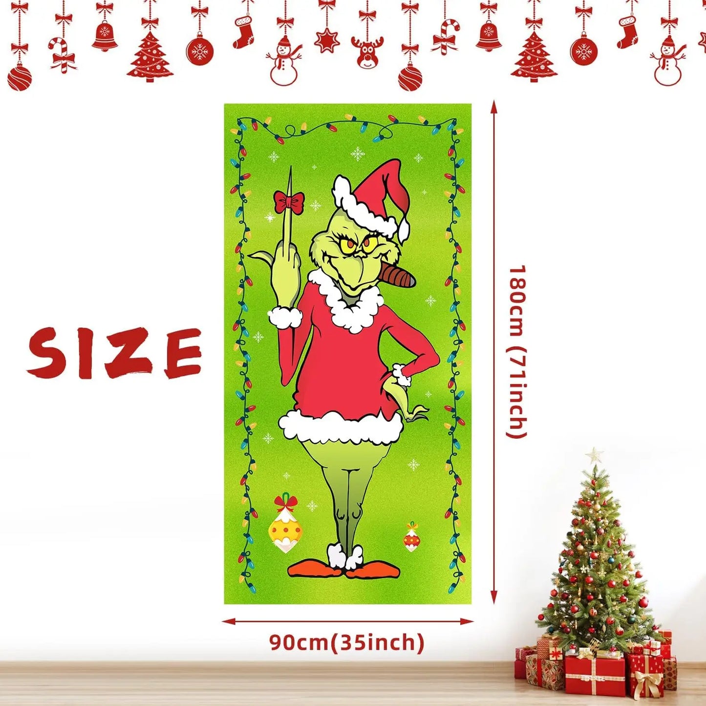 Christmas door banner, Christmas door hanging, Christmas decoration outdoor, Christmas background door hanging (green Grinch)