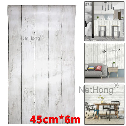 6M Vinyl Ivory white wood grain Wallpaper Stickers Self Adhesive Paper Waterproof