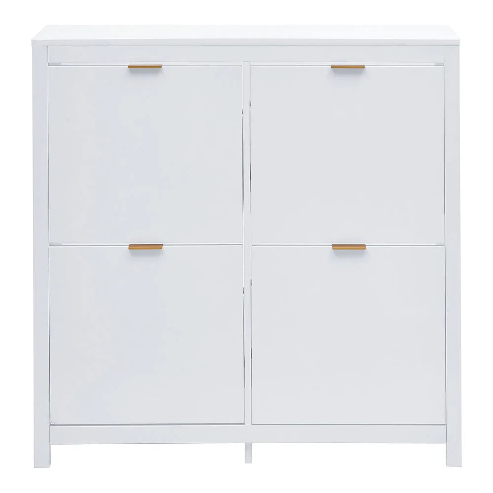 Livingandhome Flip Down Wood Shoe Cabinet in White for Hallway, Mudroom or Entryway