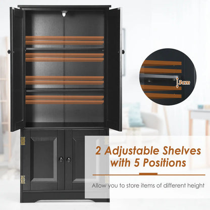 GOFLAME Freestanding Floor Cabinet Wooden Storage Organizer Chest with Adjustable Shelf