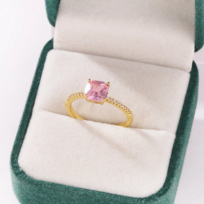 Pink Zircon Bow Heart Rings For Women Gold Plated 18K Plated Adjustable Heart Ring 2026 Trend Wedding Aesthetic Jewelry Gift