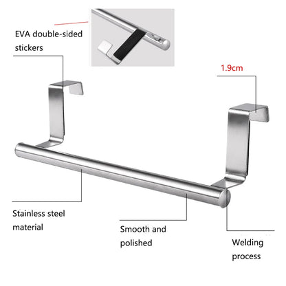 Kitchen Cabinet Door Towel Bar Stainless Steel Door Back Towel Hanging Holder Bathroom Punch-free Towels Hooks  Home Organizer