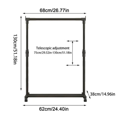 Telescopic Clothes Rack On Wheels Heavy-Duty Floor-Standing Movable Clothes Drying Rack For Clothing Store Bedroom