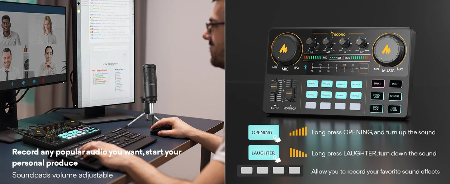 Maono AM200-S1 Sound Card Microphone Set MaonoCaster Audio Interface with Condenser Mic for Live Streaming,Recording,PC\Phone