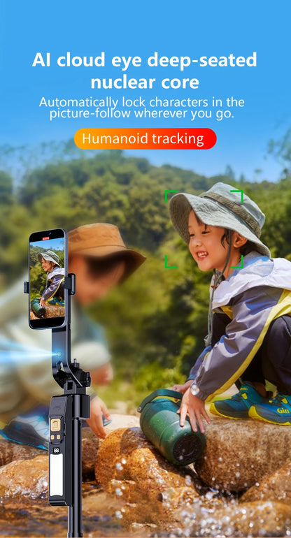 LISCN 1.8m 360 Gimbal Selfie Stick AI Intelligent Auto Face Tracking Tripod Stabilizer Phone Tripod with LED Fill Light