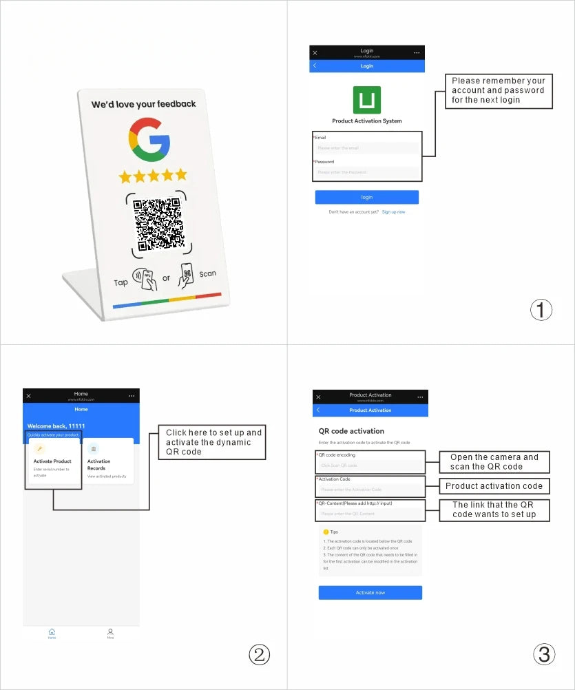 NFC 215 Programmable for Google Review Card NFC Station Table 13.56Mhz QR code can be independently set to link Standing Card