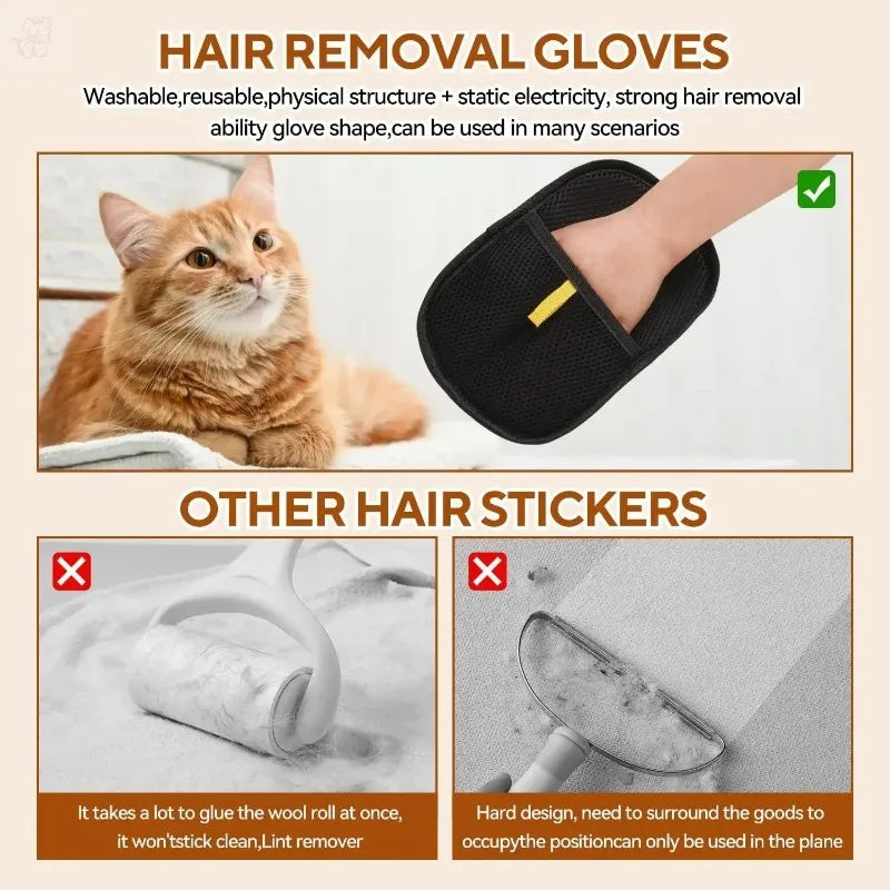 Pet Hair Remover Portable Washable Clothes Hair Dehairing Gloves Pet Cleaning Products Pet Accessories