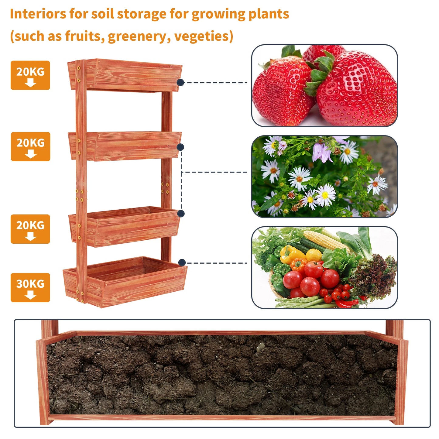 4 Tier Raised Garden Bed, Thicken Solid Wood Vertical Garden Elevated Planter Box, Removable Container