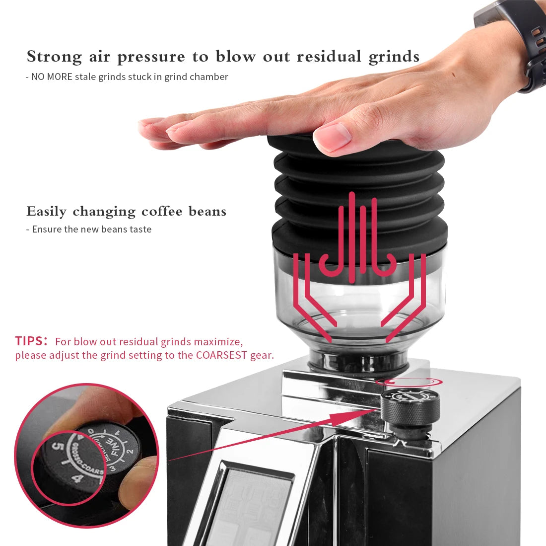 Coffee Beans Grinder Single Dose Hopper and Bellows Coffee Grinder Bean Bin Blowing Cleaning Tool For Eureka Mignon Grinder