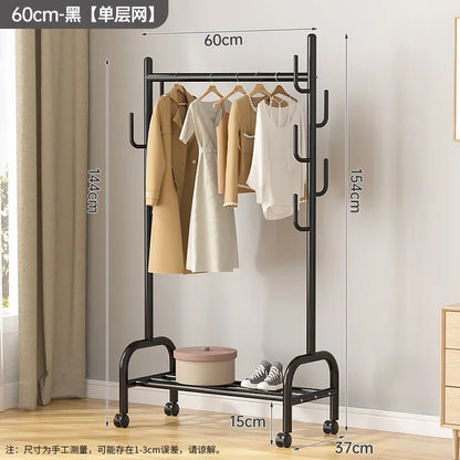 Aesthetic Golden Clothes Rack Metal Balcony Nordic Wheels Clothes Rack Floor Bedroom Burro Ropa Perchero Hallway Furniture
