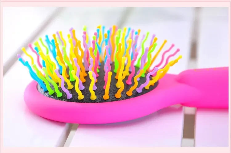 Rainbow Air Volume Paddle Hair Comb Brush with Makeup Mirror Detangler Hair Curl Straight Massage Comb Brush Hair Styling Tool